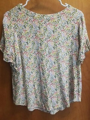 LOFT Top Womens Floral Short Sleeve Rayon Blouse Top Size MP