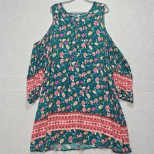 Xhilaration Womens Cold Shoulder Floral Dress Plus Size 4X Teal Pink Boho