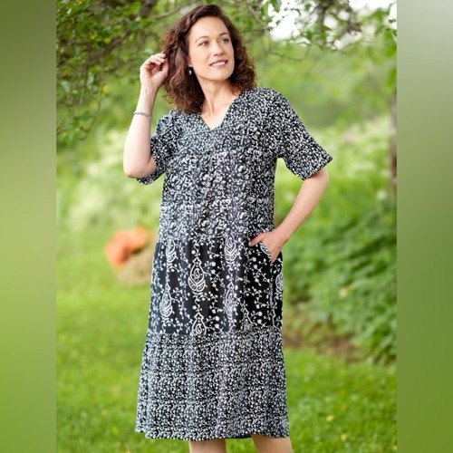 Muumuu manica corta a strati Vermont Country Store usato in ottime condizioni bianco e nero taglia 2X - Foto 2 di 11