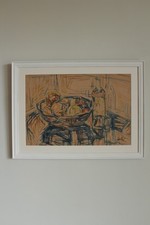 Gerahmtes Aquarell Stillleben undeutliche Signatur Vintage 20. Jahrhundert