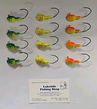 LOT OF 12 UNBRANDED JIG HEADS VARYING COLORS & WEIGHTS WALLEYE FISHING LURES 