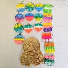 Lot of 16 Pop It Fidget Toy Keychains and 1 Sloth, Square Circle Heart