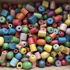 Vintage Macrame Bead Lot Colorful Wooden Various Shapes Sizes 2.3 lbs Craft Art