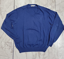 Peter Millar Luxury Blend Men's Large Cashmere Blend V Neck Sweater Blue Classic