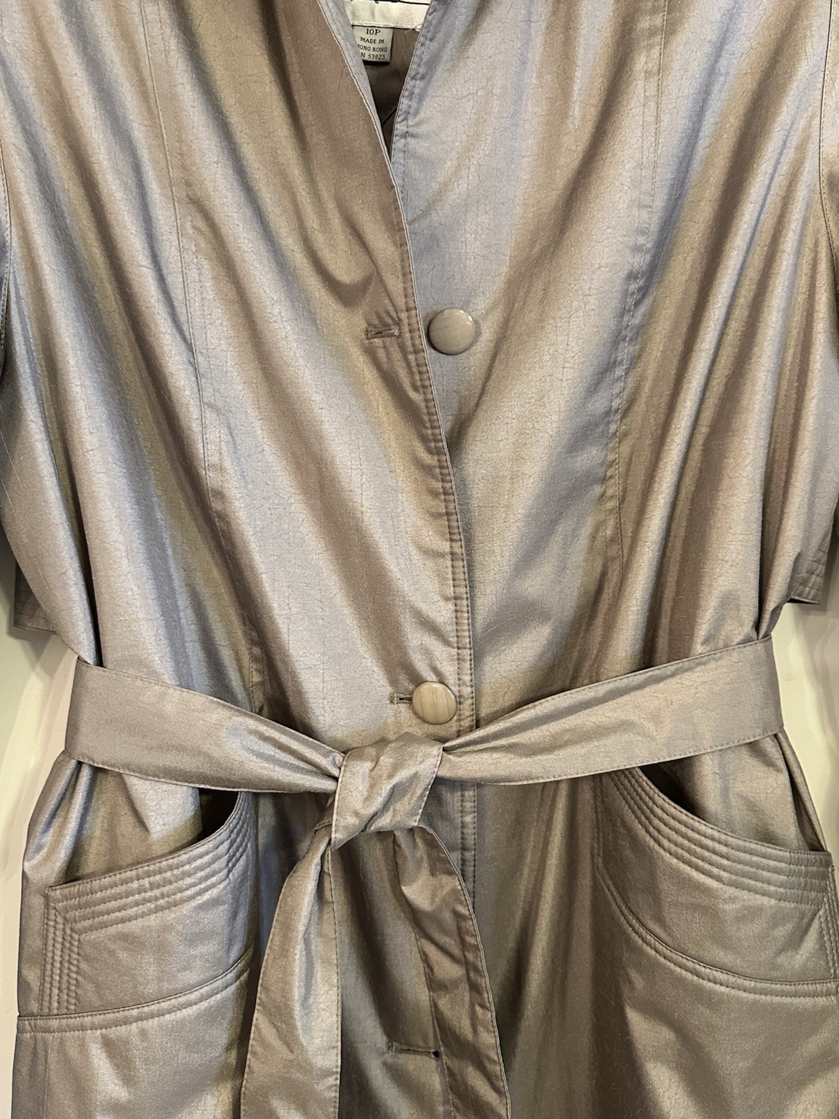 Vtg Trench Coat 90s Ms Cambridge Shiny Tan Long Retro Women’s Sz 10P Zip Out image 4
