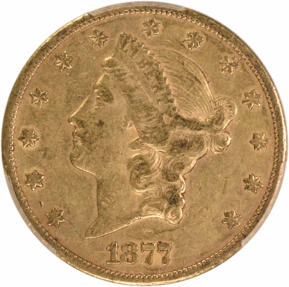 Cabeza Liberty de oro 1877-CC $20 EF40 PCGS Foto 3 de 4