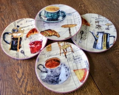 Williams Sonoma Set of Four Paris Cafe Marc Lacaze 7.5'' Salad/Dessert Plates