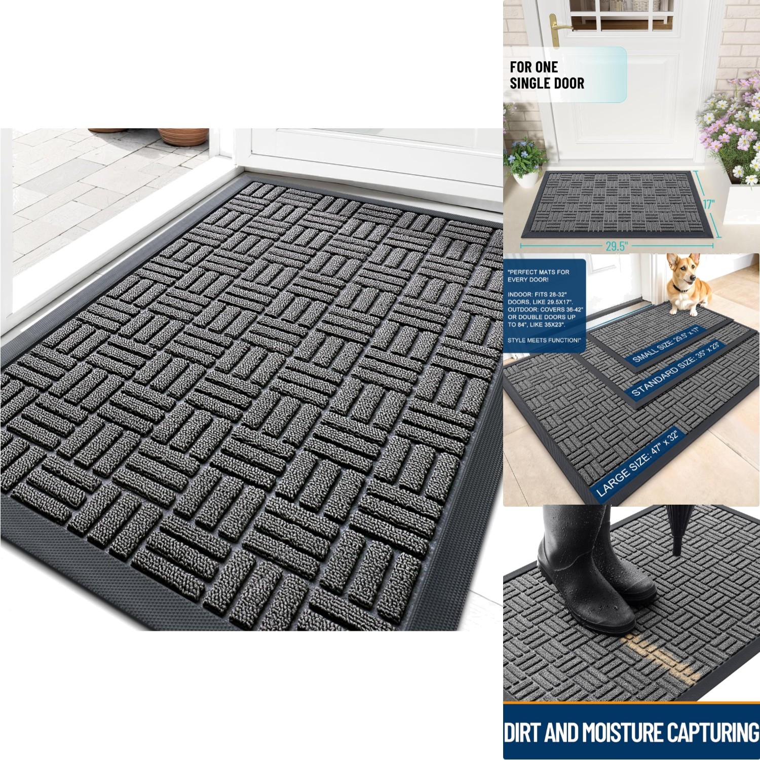 Indoor Outdoor Door Mat Absorbent Rubber Backed Entrance Rug Non Slip 29.5x17