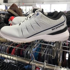 Zapatos de golf SQAIRZ Speed 2 LT de cuero con púas para hombre talla 13 blancos negros