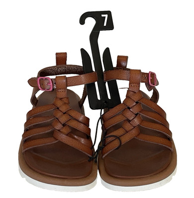 Wonder Nation Girls Gladiator Sandals Toddler Size 7 Brown Pink Buckle Details