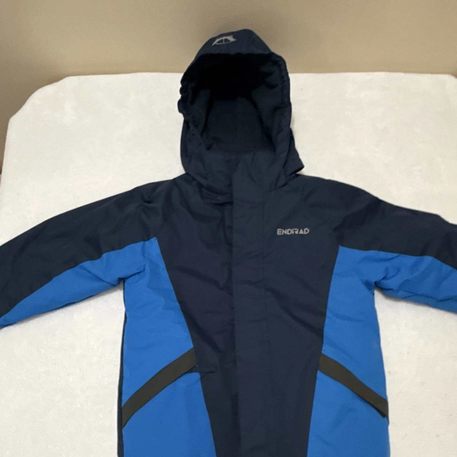 ENDRAD Kids Ski Jacket Hooded Insulated Colorblock Navy Blue Size 7-8