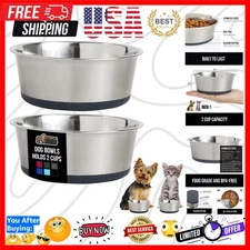 Dog Bowls, Holds 2 Cups Each 16 fl oz, Heavy Duty Stainless Steel Food and Wa...