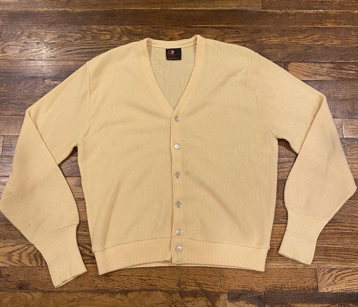 VINTAGE Arnold Palmer Robert Bruce Golf Sweater Mens Large Yellow Cardigan  80s