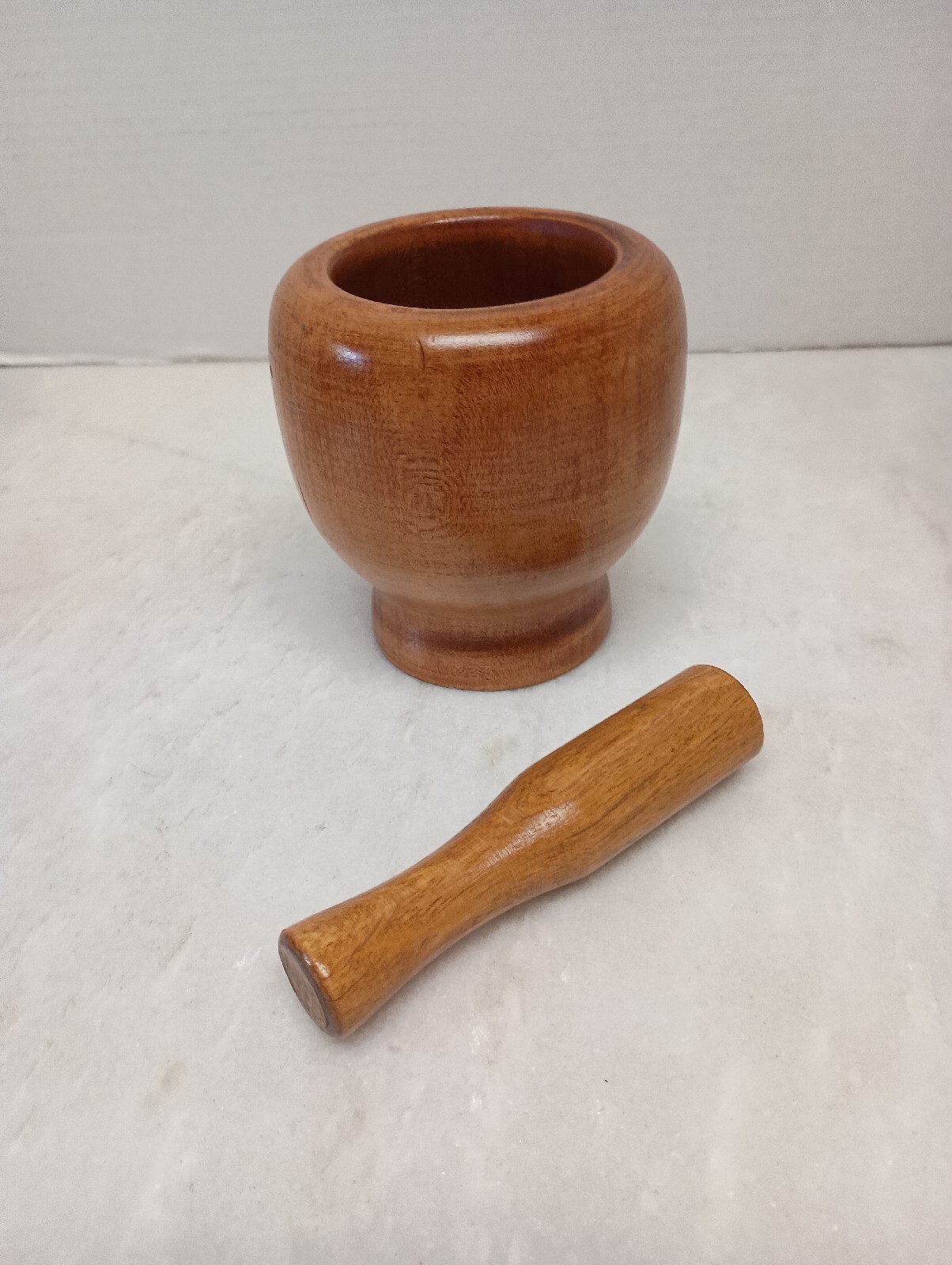 Vintage Wooden Hand Turned Mortar And Pestle eBay