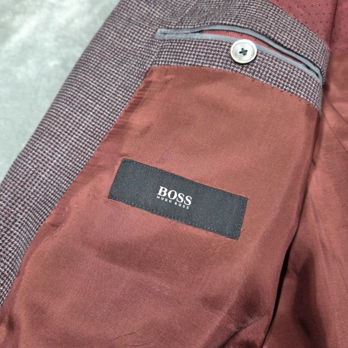 Hugo Boss Sport Coat Mens 44R Burgundy Check Hutson Wool Slim Fit Blazer Jacket - Picture 5 of 15