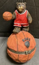 Basketball Bear Hinged Trinket Treasure Box - w/ tiny basketball inside - New