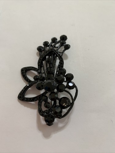 Broche Carolee De Colección Sin Firmado Tono Hematita Cristales Negros 2-3/4" Flor JC360 - Imagen 2 de 4