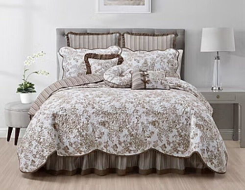 Laurel Manor Tolie Garden Queen Taupe Quilt Bedspread Reversible French Country - Picture 1 of 5