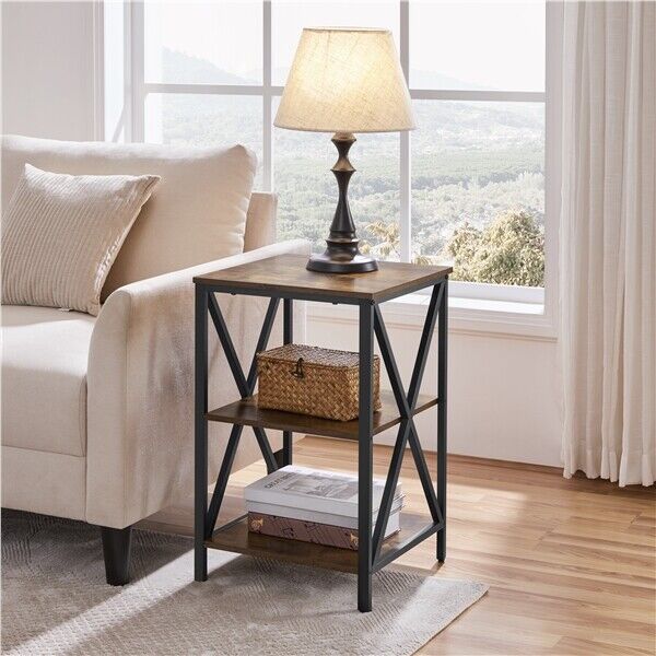 3 Tier Rustic End Table Industrial X Shape Small Wooden Side 3 Tier Rustic End Table Industrial X Shape Small Wooden Side