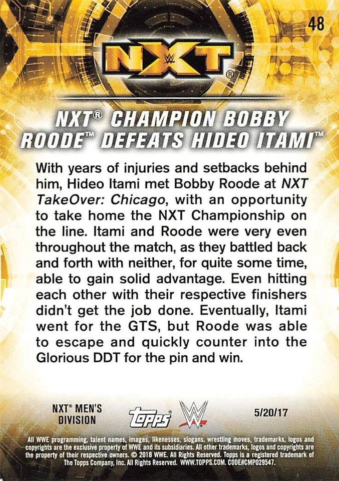 2018 Topps WWE NXT Matches and Moments Bobby Roode #48 - Image 2 of 2