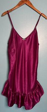 Vtg Nylon Negligee Nightgown purple Satin Sissy Second Skin M Silky Shiny