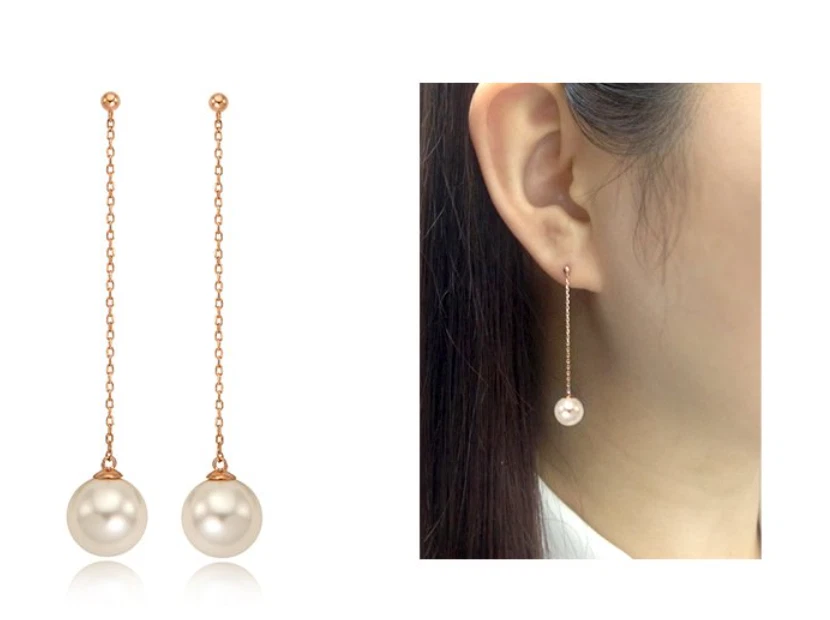 Pendientes colgantes StoneHenge de perlas de 14K SO0072 perlas de cristal C.Z oro rosa de 14K Foto 2 de 4