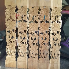 2x Teak Wood Balcony Carved Panel Rose Flower Wall Sculpture Vintage Home Decor