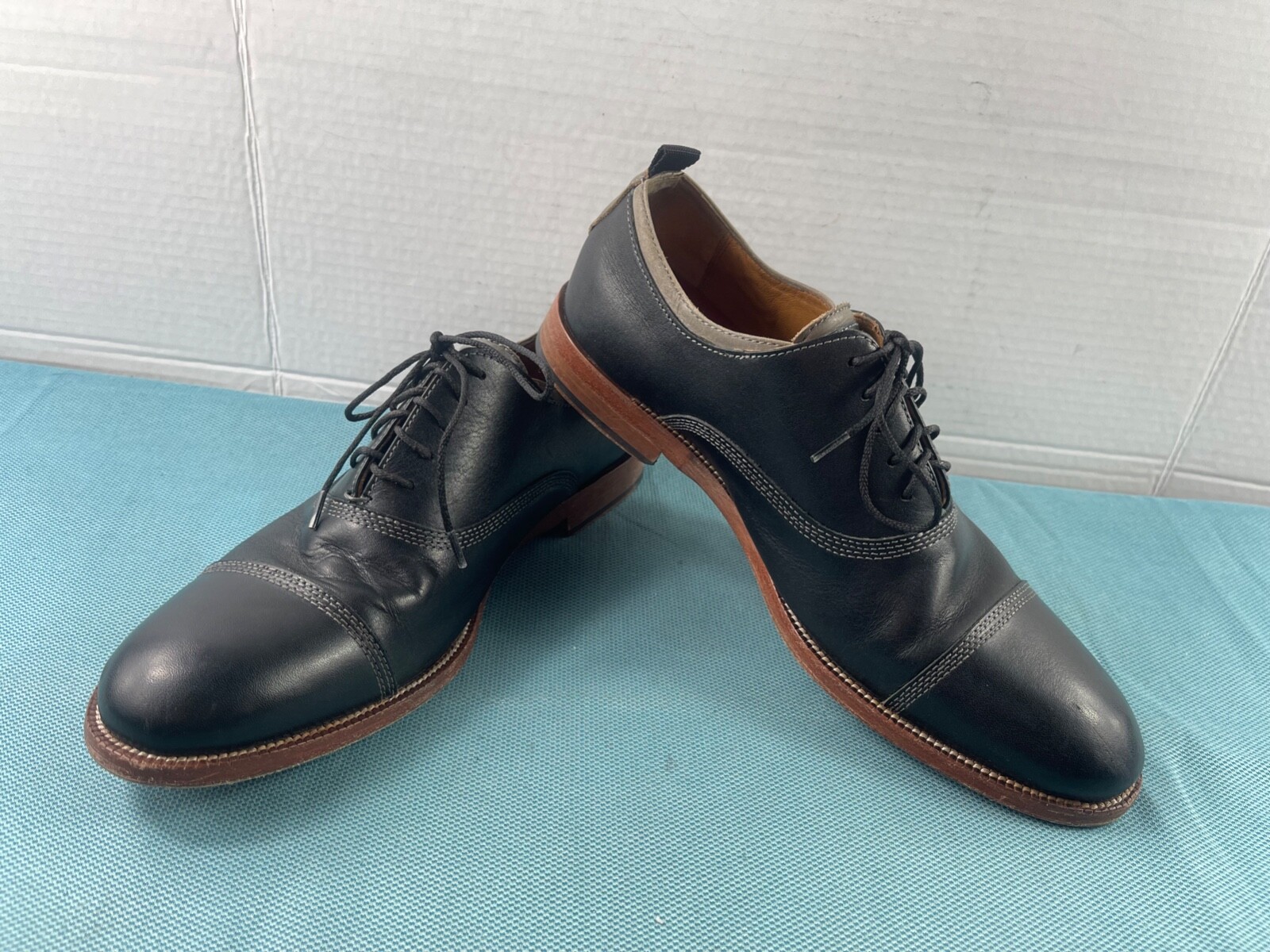 SAOLA Scarpe Johnston & Murphy Oxford Uomo 9 M Clayton Derby Pelle Nera Punta a Cappuccio Lavoro