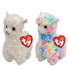 Set of 2 Ty Beanie Baby 6" White LILY & Rainbow LOLA Llama Stuffed Plush MWMTs