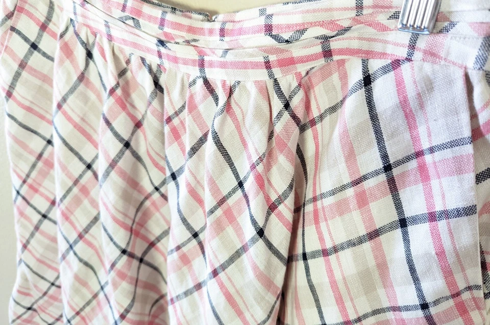 Joie Kaylea Linen Skirt Large Fits Medium Plaid White Pink Black Short A Line - Imagem 4 de 4