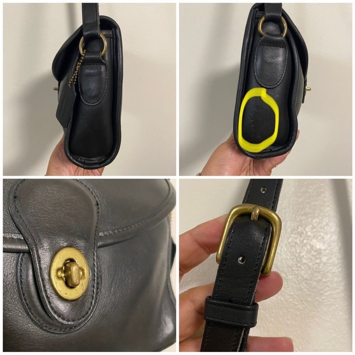 バッグ COACH Vintage Leather Black Shoulder Bag Vintage Coach Black Leather hobo Shoulder Bag Silver Zip Buckle