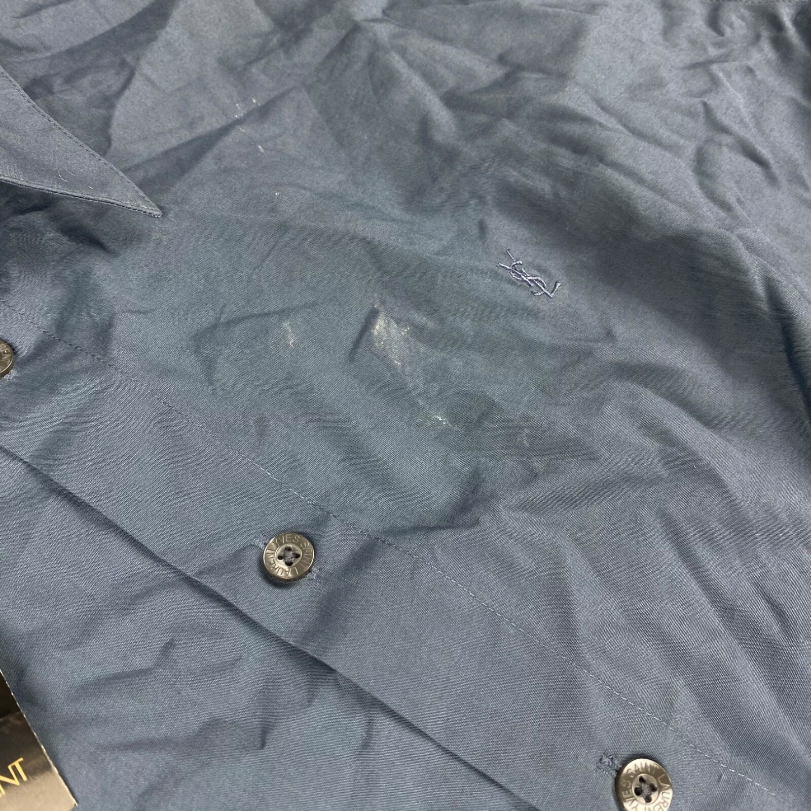 Camicia Yves Saint Laurent YSL Small Logo Smart Airforce Blu XL Designer anni '90 in perfette condizioni