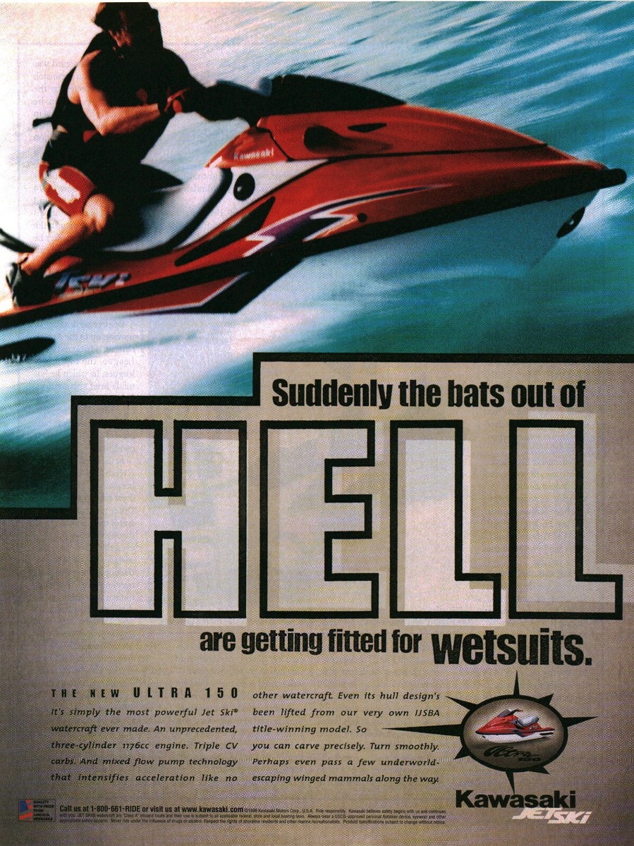 1999 VINTAGE PRINT AD - KAWASAKI JET SKI ULTRA 150 - BATS OUT OF
