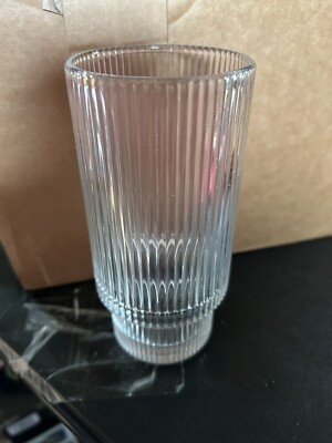 Set Of 4 Ribbed Glasses (16oz) 4 Glass Straws- 2 Cleaning Brushes 