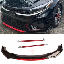 For Kia Forte Front Bumper Lip Spoiler Splitter Strut Rods Black Red For Kia Forte Front Bumper Lip Spoiler Splitter Strut Rods Black Red