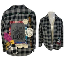 Upcycled Flannel Shirt Womens Large Christian Bible Camp Country Distressed