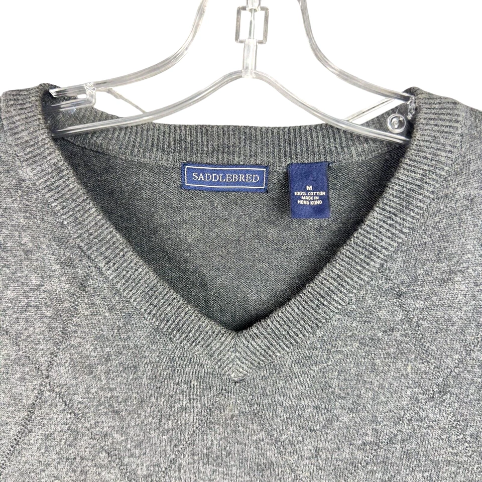 Винтажный седловидный свитер Argyle жилет мужчин M серый v-образным вырезом сделано в Гонконге - Изображение 3 из 4