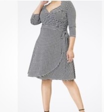 Leota Sweethrt Dress Mock Wrap Black/White Houndstooth - 2X Plus Size Glamorous