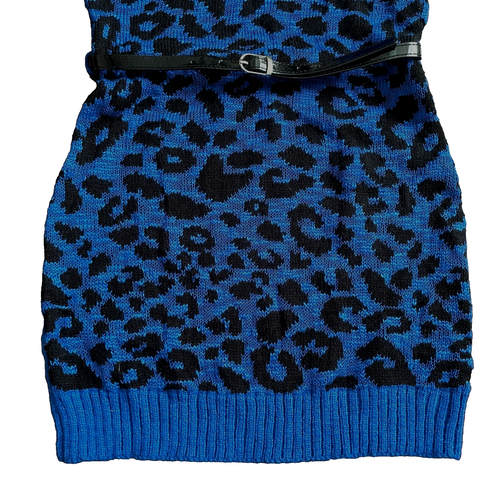 Heart-N-Crush Girls Cheetah Knit Turtle Neck Belted Sweater Dress Size M Medium - Picture 4 of 12