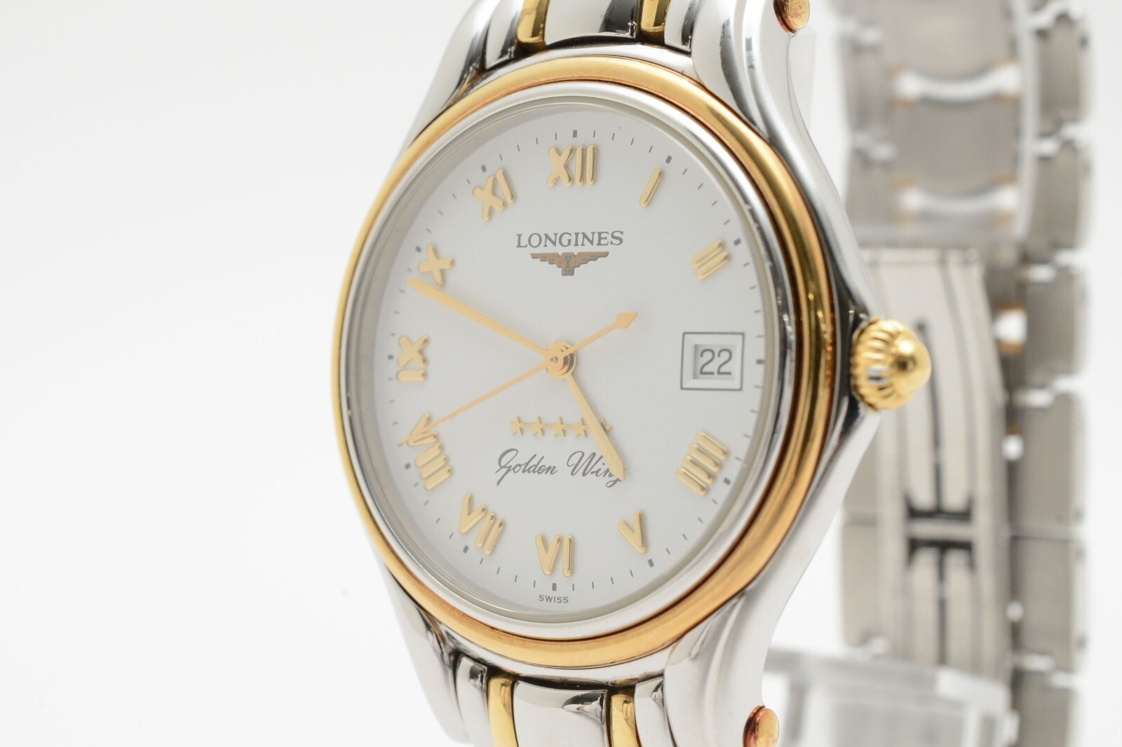 LONGINES Golden Wing L3.606.5 White 33mm Date Quartz Mens Watch Near Mint Japan