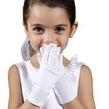 Kid Etiquette Gloves Short Satin Hold Flower Girl Performance Dance Elastic