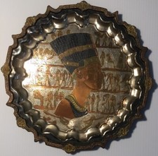 Egyptian Art Plaque Plate Queen Nefertiti Engraved Hieroglyphics Gold Bronze