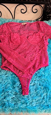 MYBOO  Womens Pink Knit  LONG SEEVE Bodysuit Top UNDERWIRE Size MEDIUM