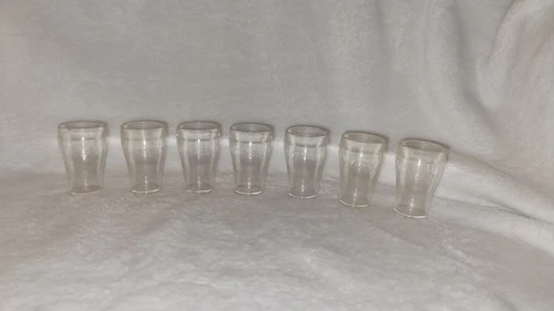 7 Vintage Coca-Cola Coke Hard Plastic Mini Shot Glasses 2.25" Tall