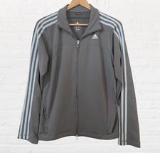 Adidas Gray Blue 3 Stripe Tracksuit Top Full Zip Jacket Women  s Size Large EUC