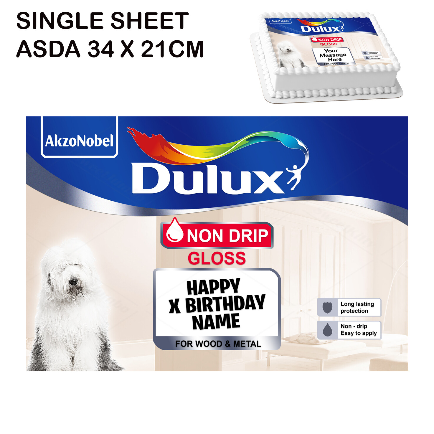 Decorator Dulux Paint Tin Can Label Cake Topper Personalised Edible ...