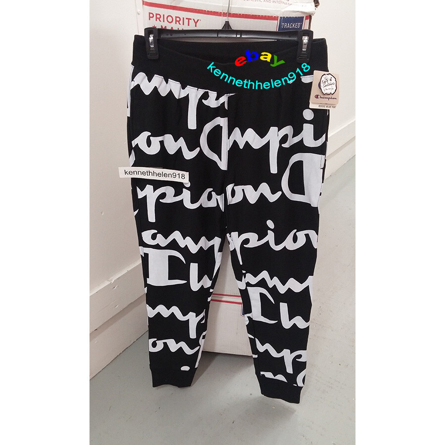 CHAMPION SCRIPT REVERSE WEAVE JOGGER PANTS BLACK WHITE MENS SIZE L,XL,XXL