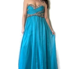 Sherri Hill Turquoise Blue Strapless Rhinestone Gown Plus Size 16
