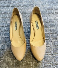 PRADA Almond Toe Leather Pump Stiletto Heel Shoes Light Brown Size 41EUR