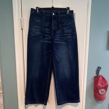 FLAMINGALS Women's Blue Denim Wide-Leg Jeans Stretch Pockets